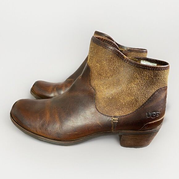 UGG  Penelope Genuine Leather  Sz 8.5 Women Zip Brown S/N 1008710 Ankle Boots - Picture 1 of 10